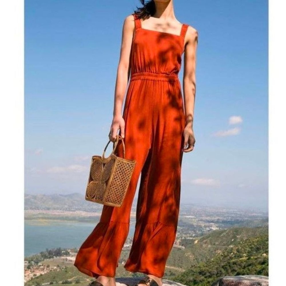 Free People Rust Selfie Worthy Endless Summer Ruffle Jumpsuit Size Small